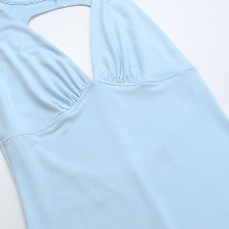 Solid Sleeveless Open Back Deep Neckline Dress