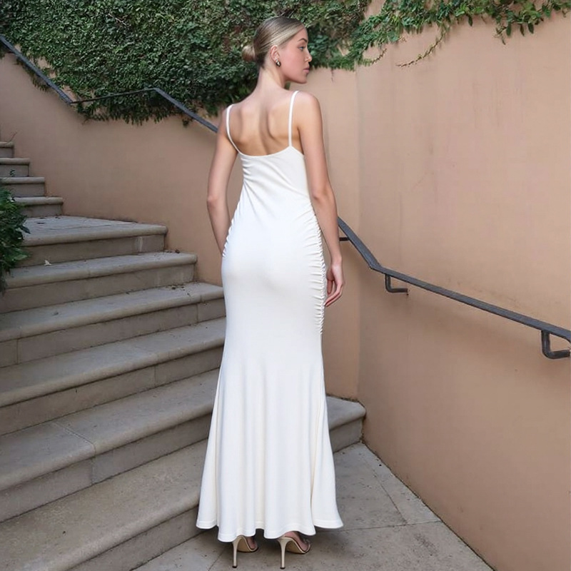 Spaghetti Strap High Waist Open Back Dress