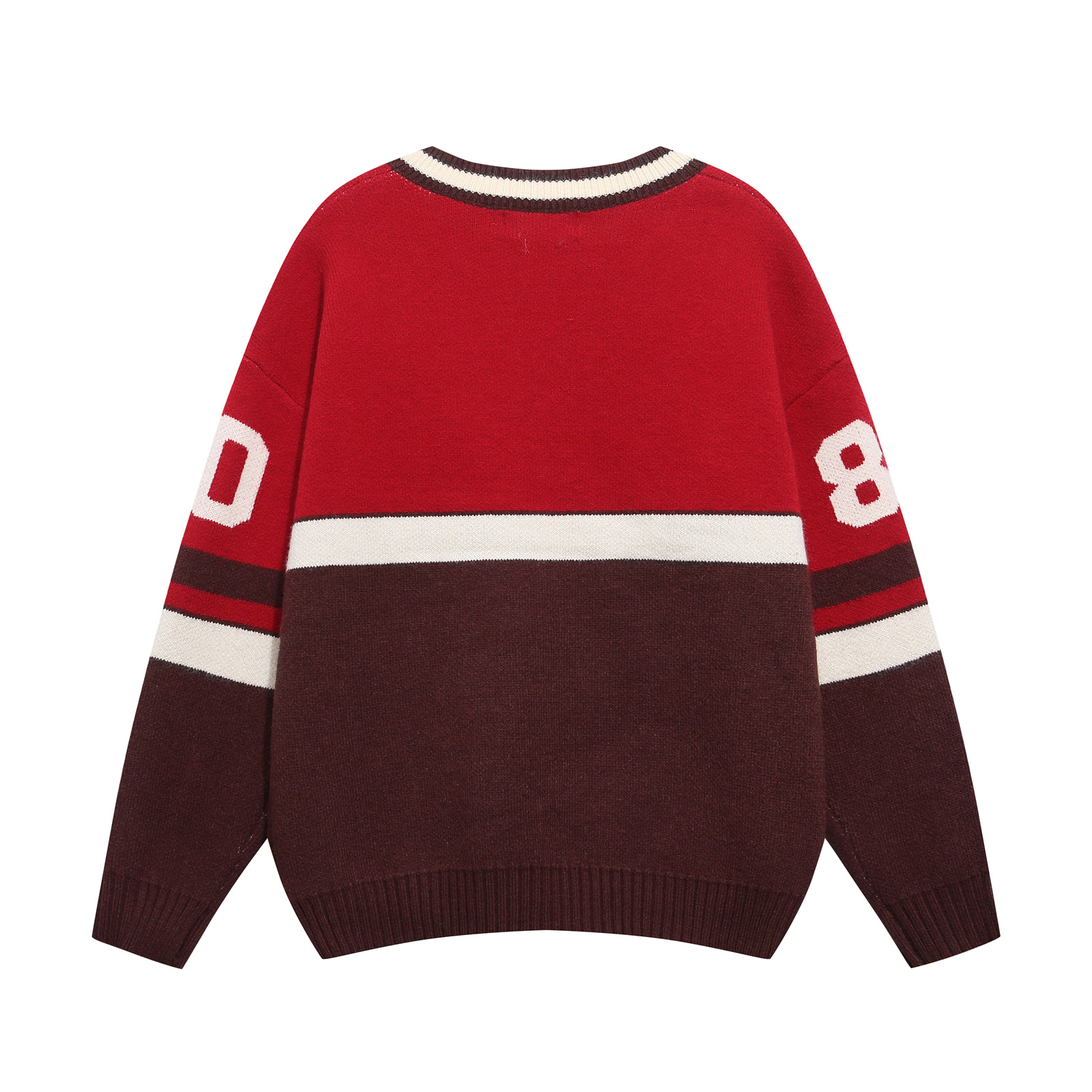 Color-Block Letter Embroidery Couple V-Neck Sweater Lazy Oversize Knitwear