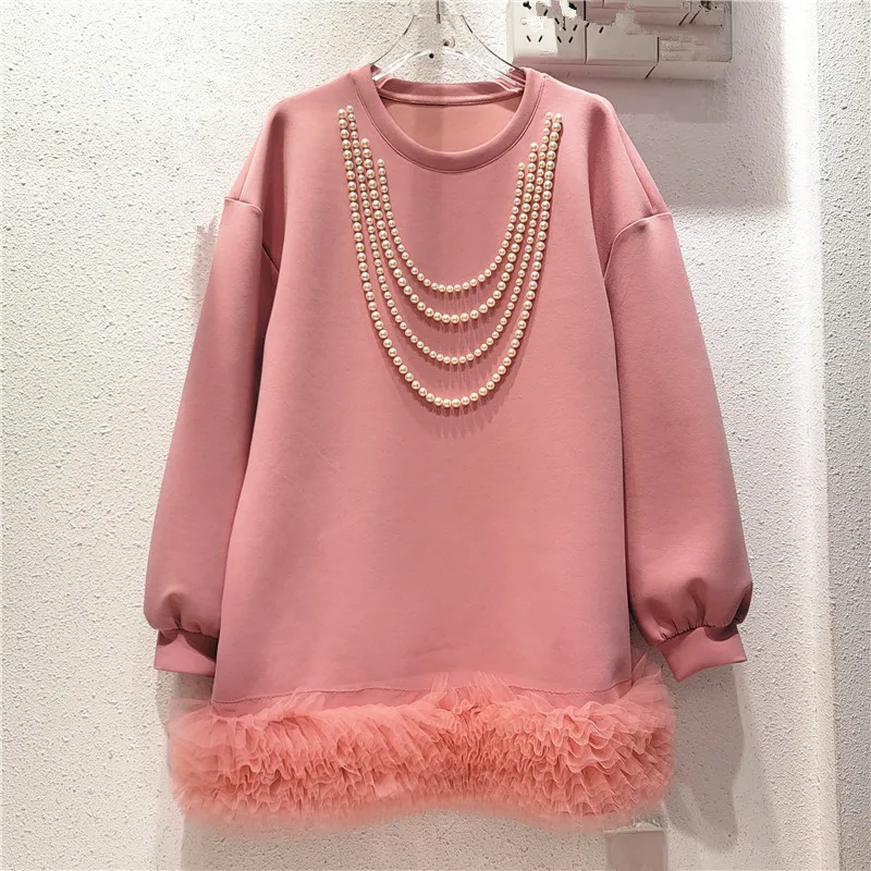 Ladies Rainbow Beaded Hem Crew Sweater
