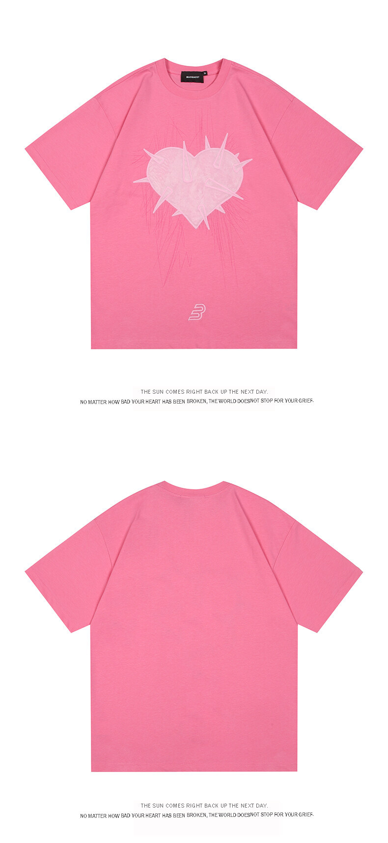 Water washed plush heart men's and women's loose short sleeved T-shirt