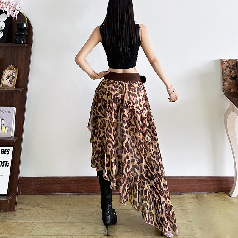 Leopard high waisted loose skirt for women