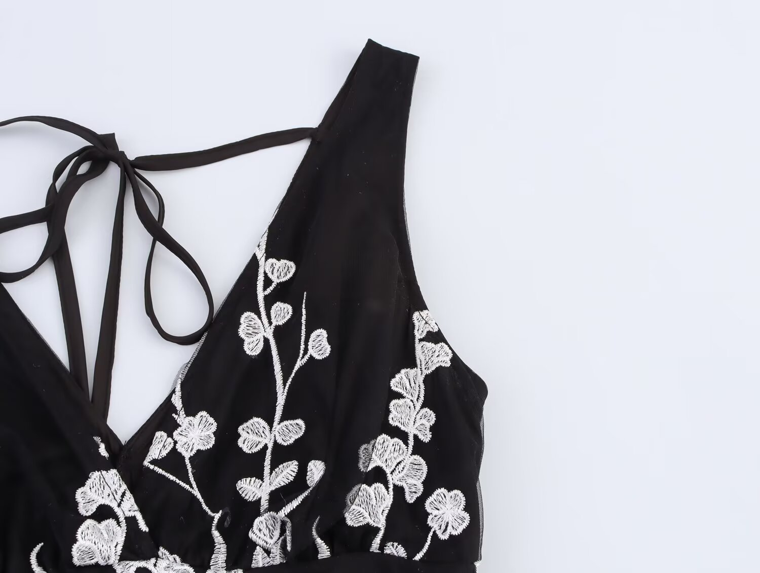 V-neck embroidered camisole A-line long skirt dress for women