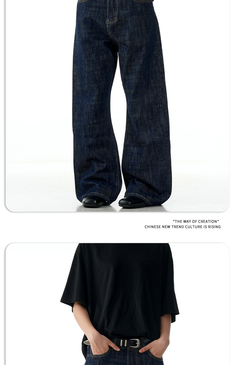 Original Denim Blue Jeans for Men and Women Vintage Washed Loose Fit Wide Leg Straight Trousers