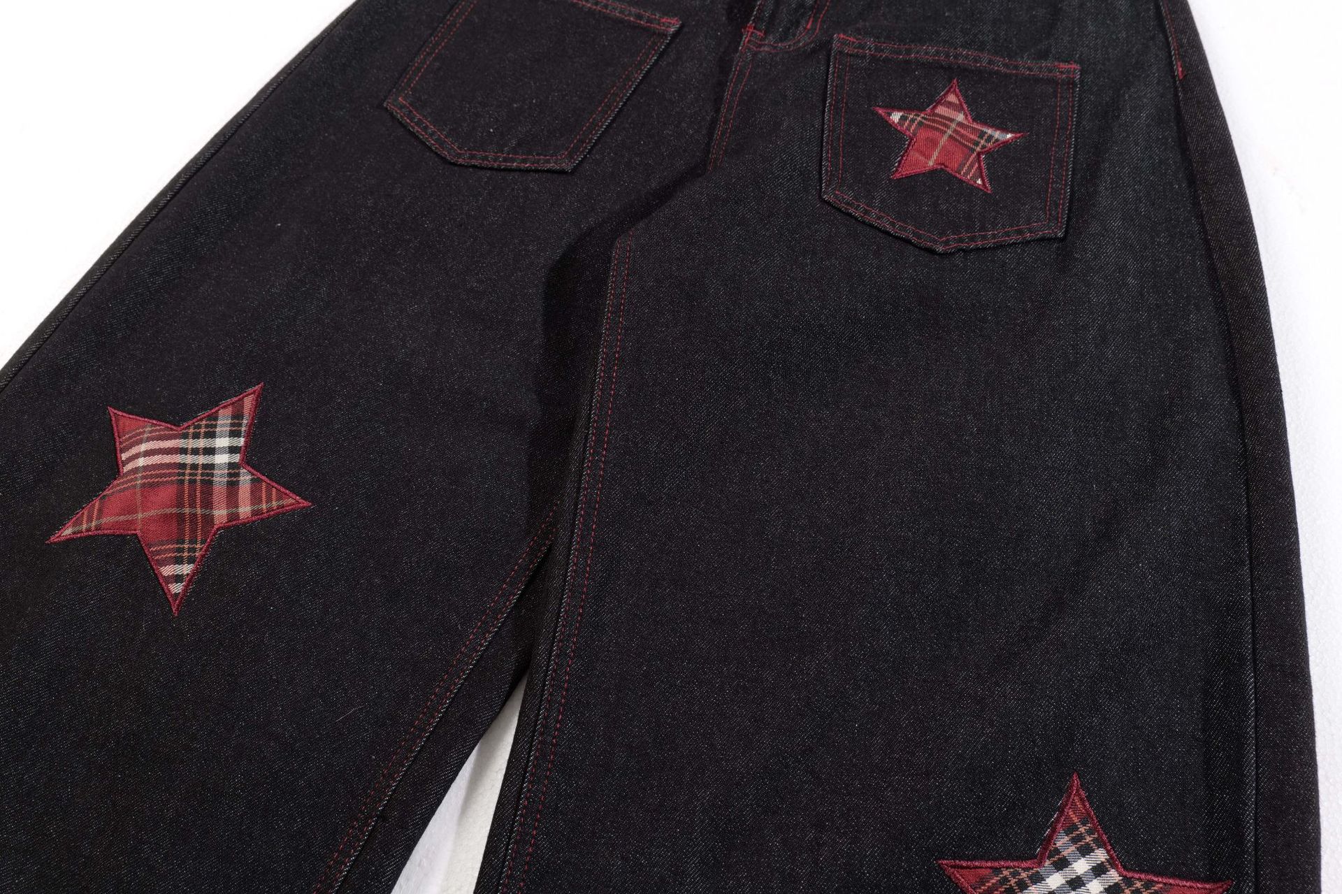 High Street Striped Star Patchwork Wide-Leg Jeans for Men and Women Loose Fit Trousers