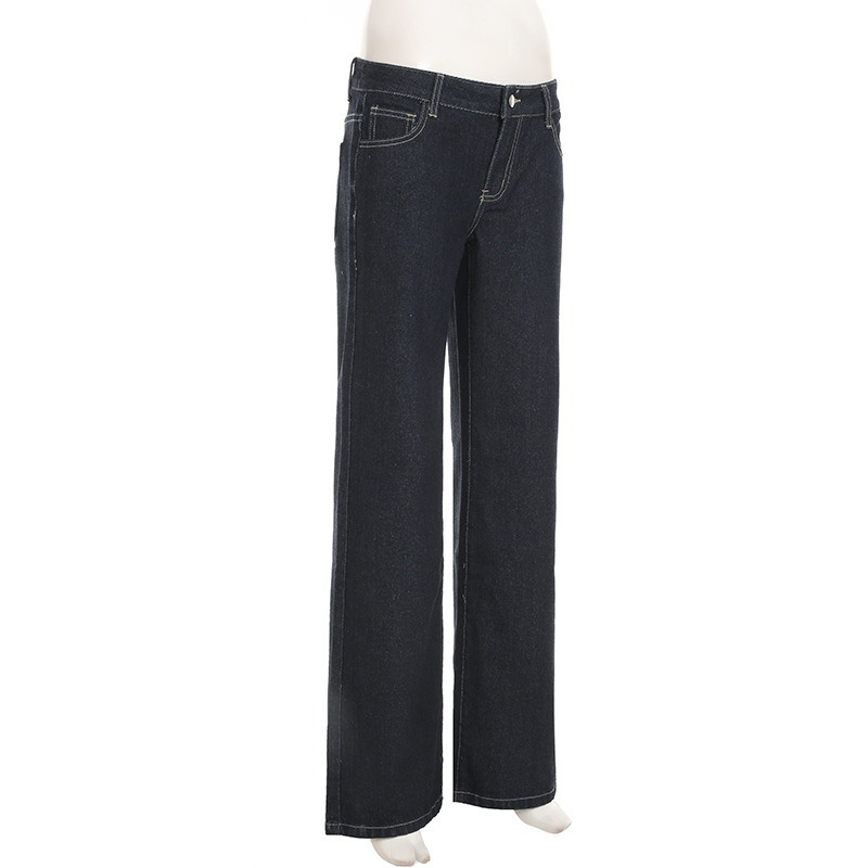 Vintage letter embroidery low waist slimming flared jeans