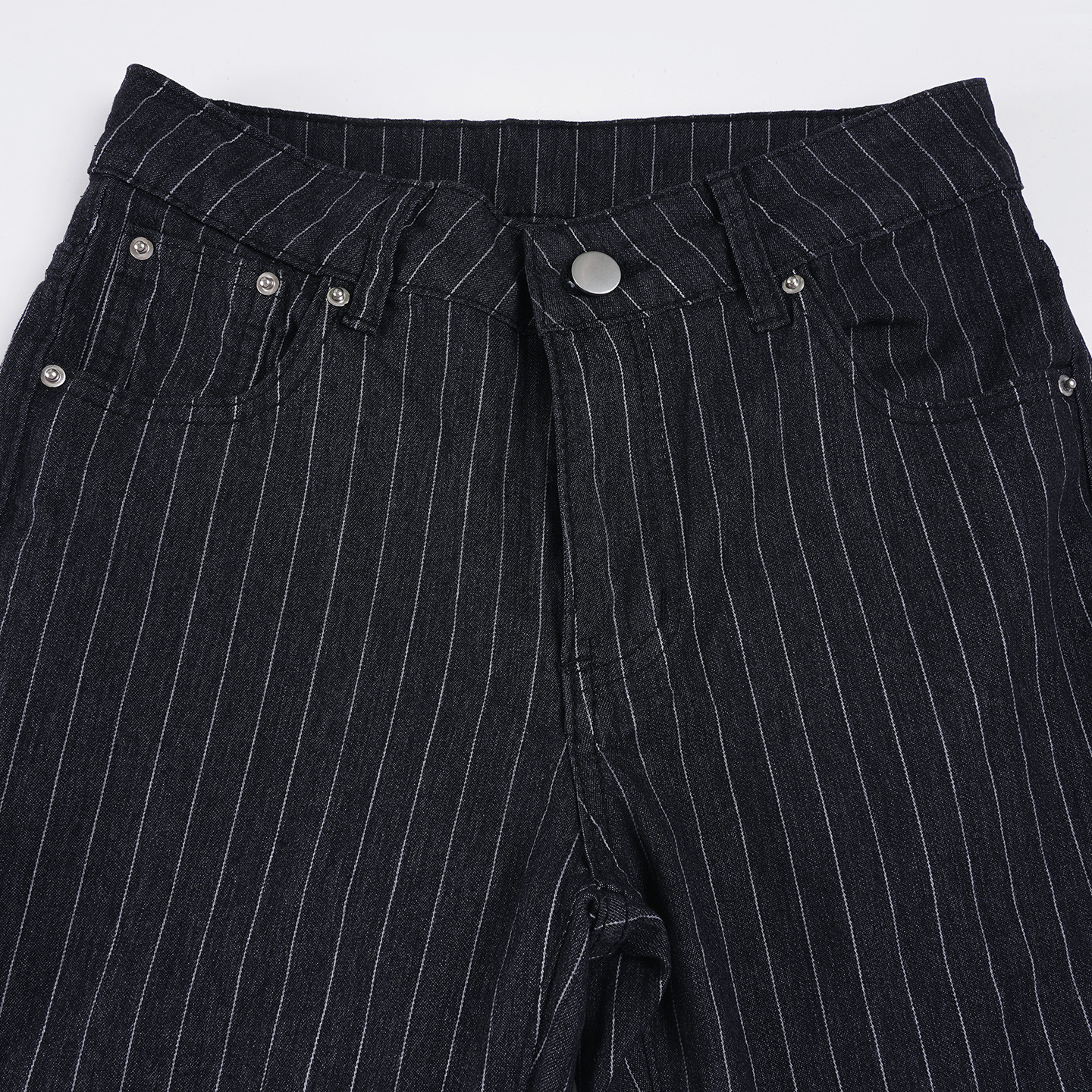 Striped contrasting horn slightly spicy low waist straight leg denim