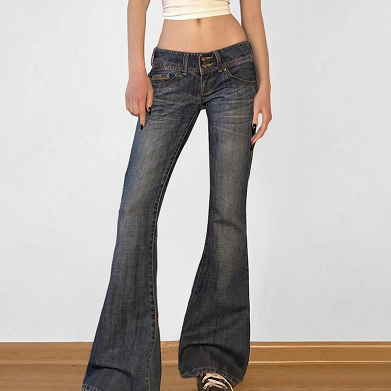 Low waist wash water slimming versatile slim fit flared jeans