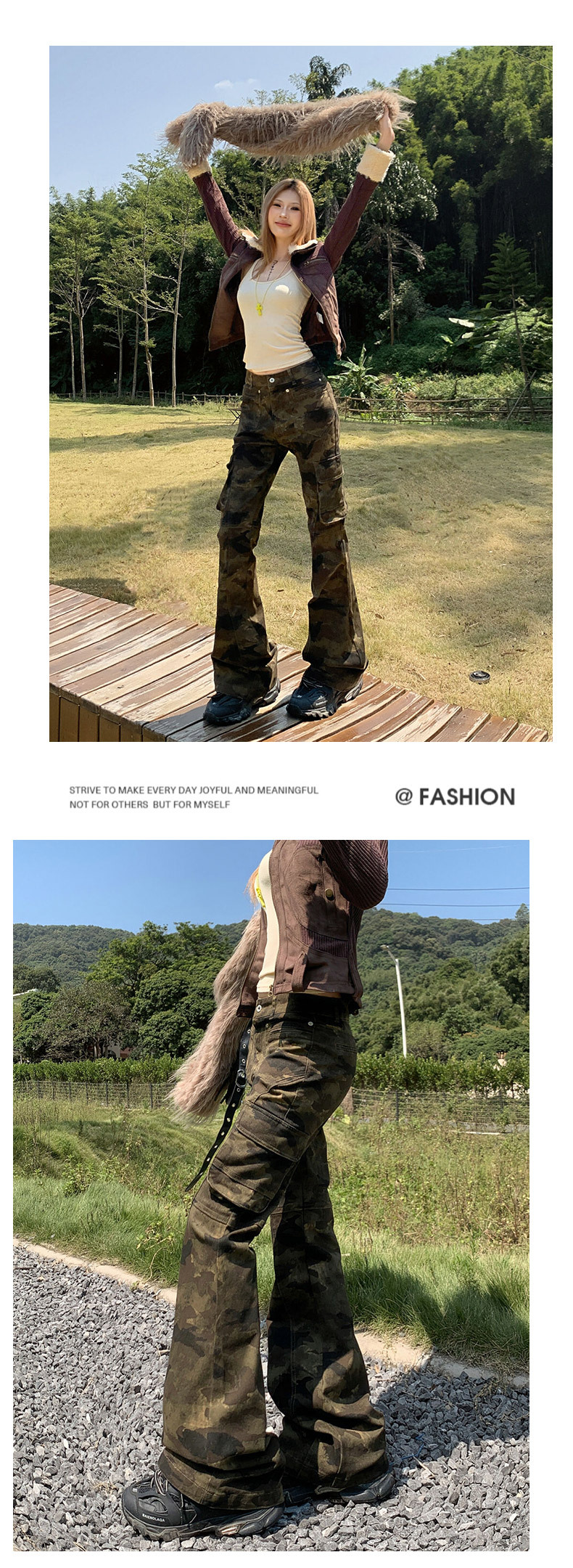 Women's Pants Camouflage Trousers Straight Leg Slim Flare Casual Pants for Women