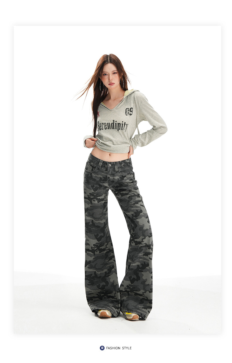 Women's Camouflage Flared Jeans Low Waist Pants