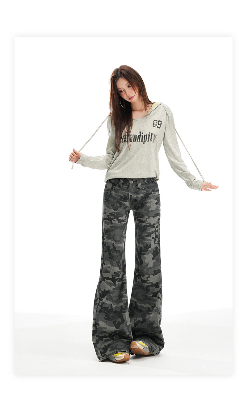 Women's Camouflage Flared Jeans Low Waist Pants