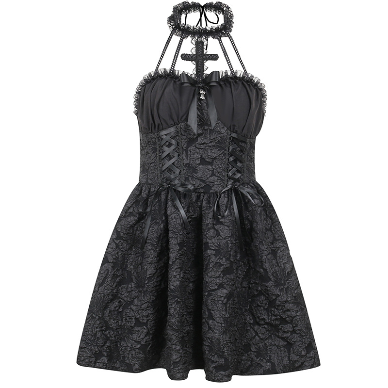 Ladies V-Neck Sleeveless Plain Woven Flared Streetwear Dress