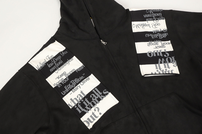 Street Style Letter Patch Suede Hooded Sweatshirt for Men and Women