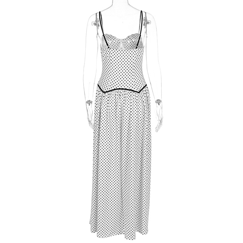 Backless camisole white polka dot dress for women's wear