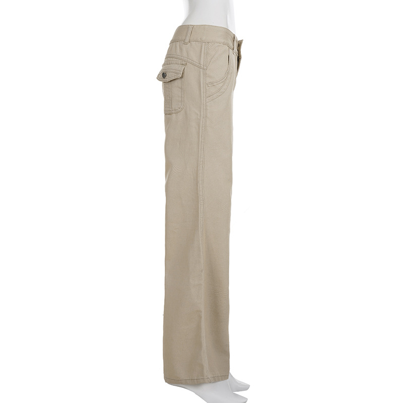 Retro khaki high waisted straight leg jeans for women