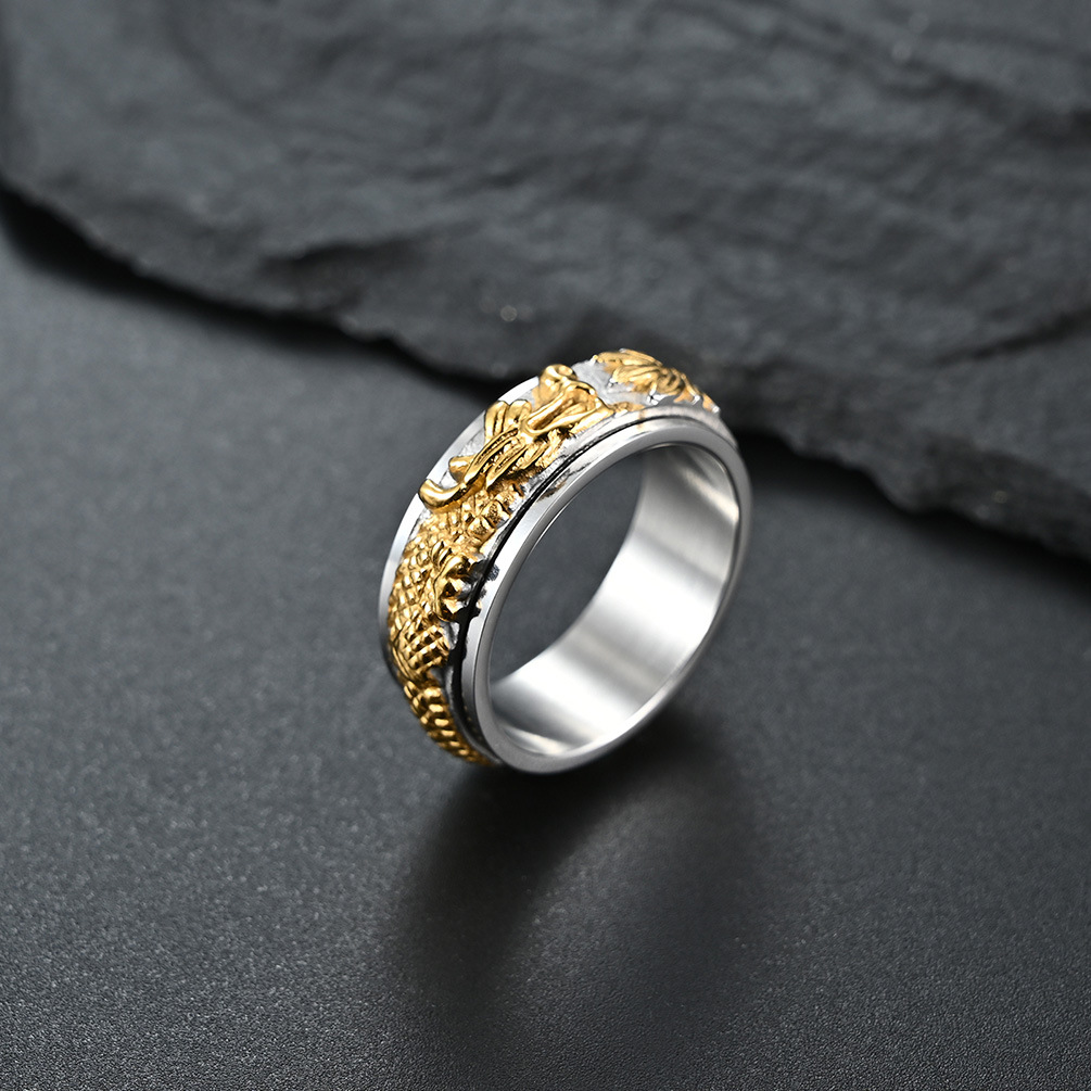 National Style Panlong Rotatable Decompression Ring Domineering Longteng Transfer Gold-Plated Men's Ring