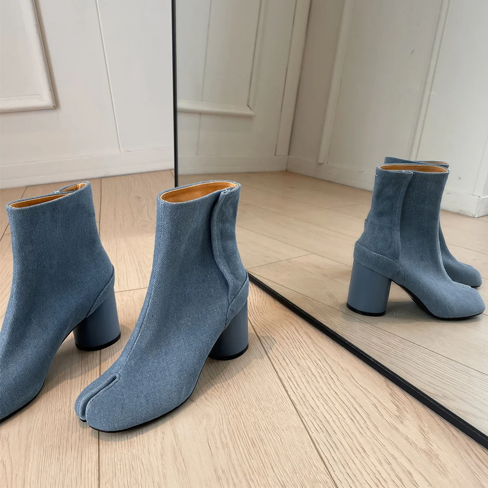 Classic Leather Pointed Toe Block Heel Boots