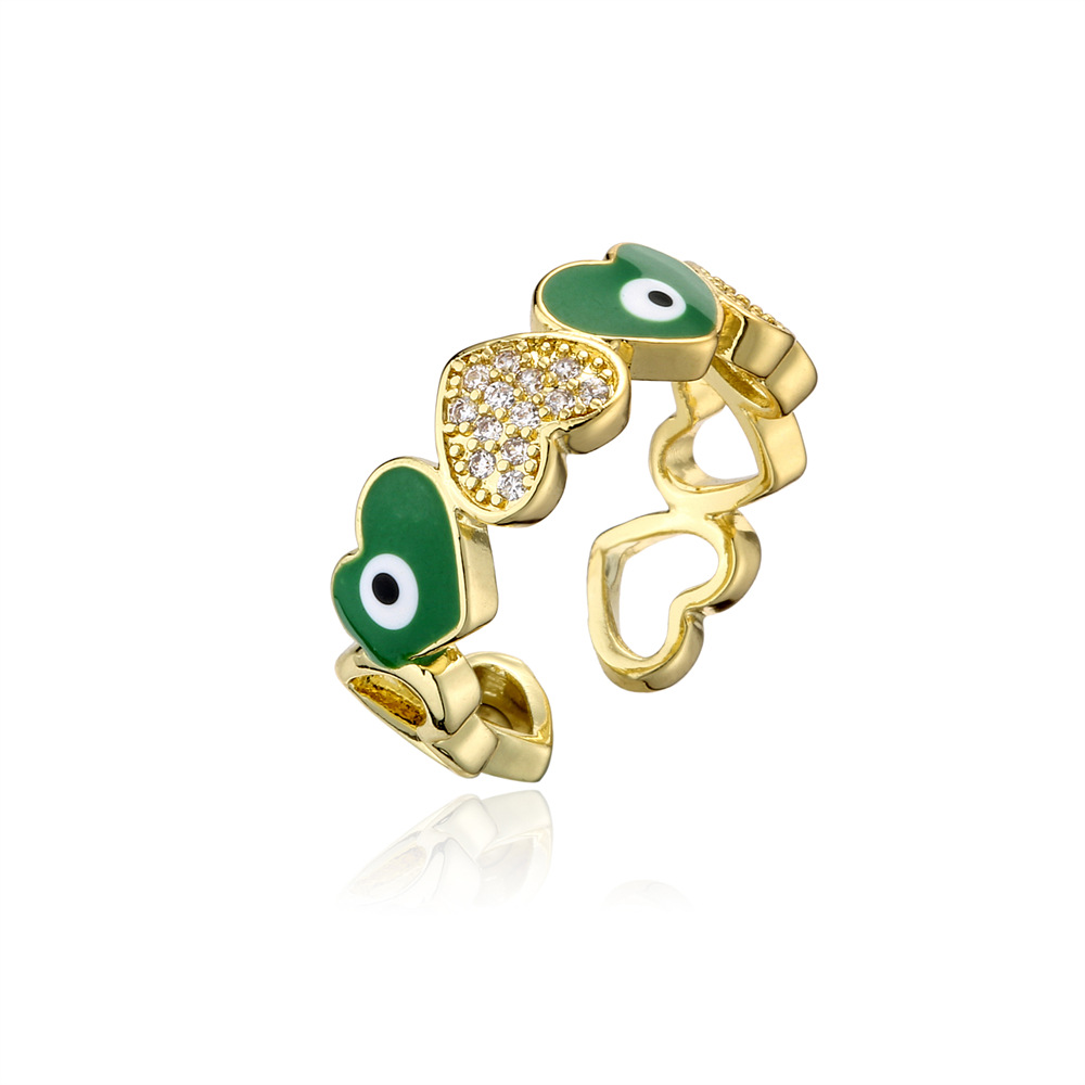 Hot selling new love oil drop zircon in Europe and America, devil's eye gold open ring for women