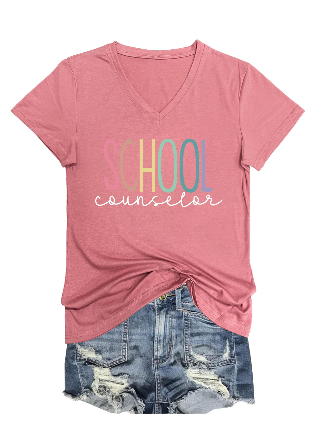 Ladies V-Neck Geometric Print Tee