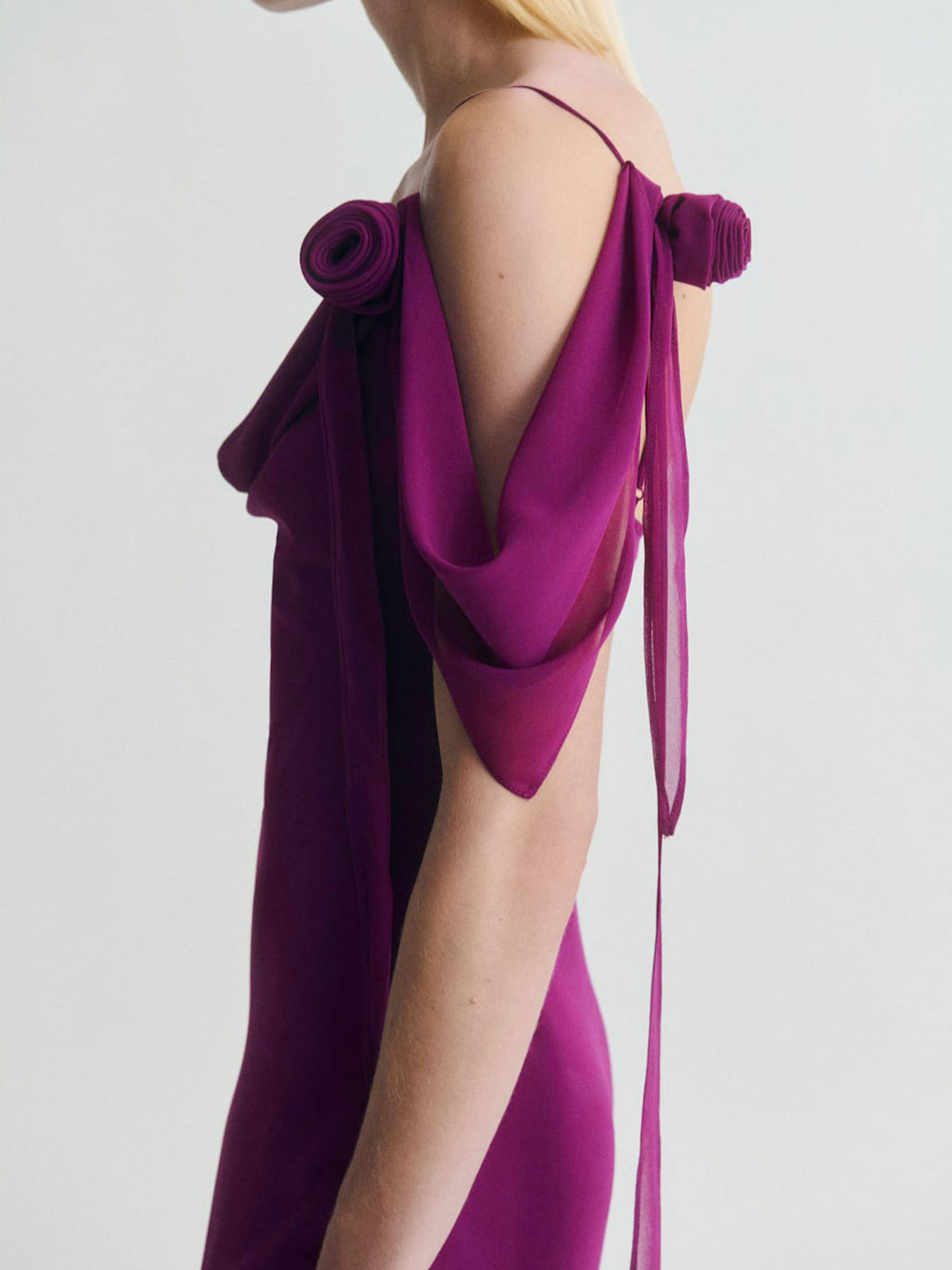Shoulderless Ruched Fitted Open Back Evening Dress