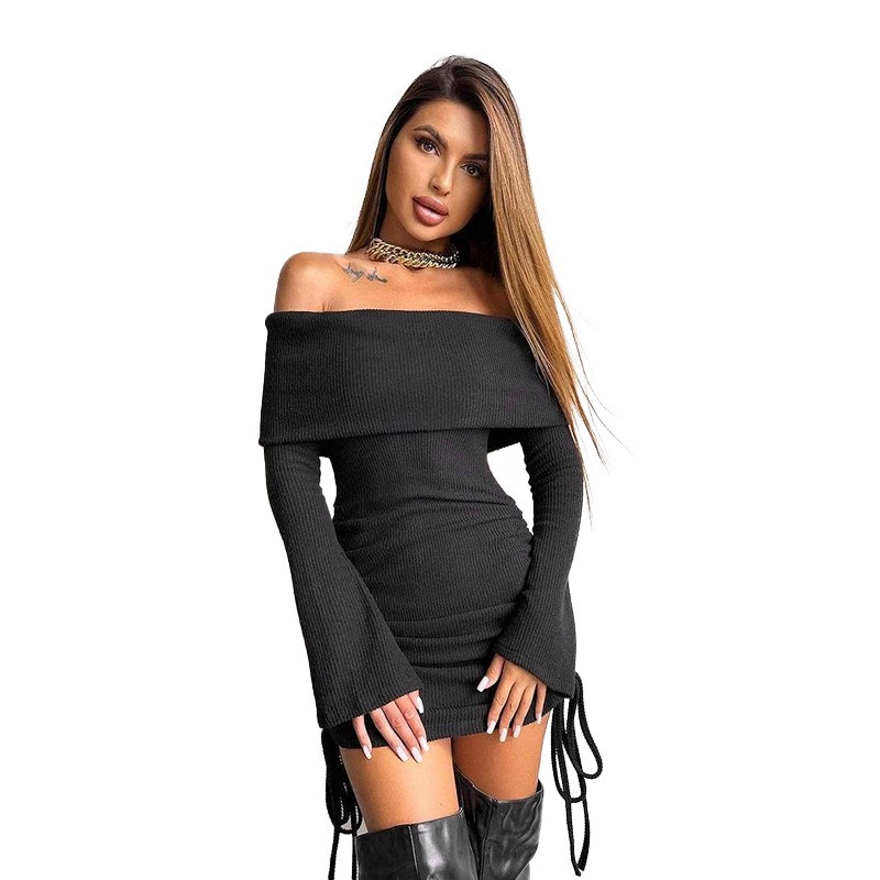 Exposed Neckline Full Arm Mini Dress