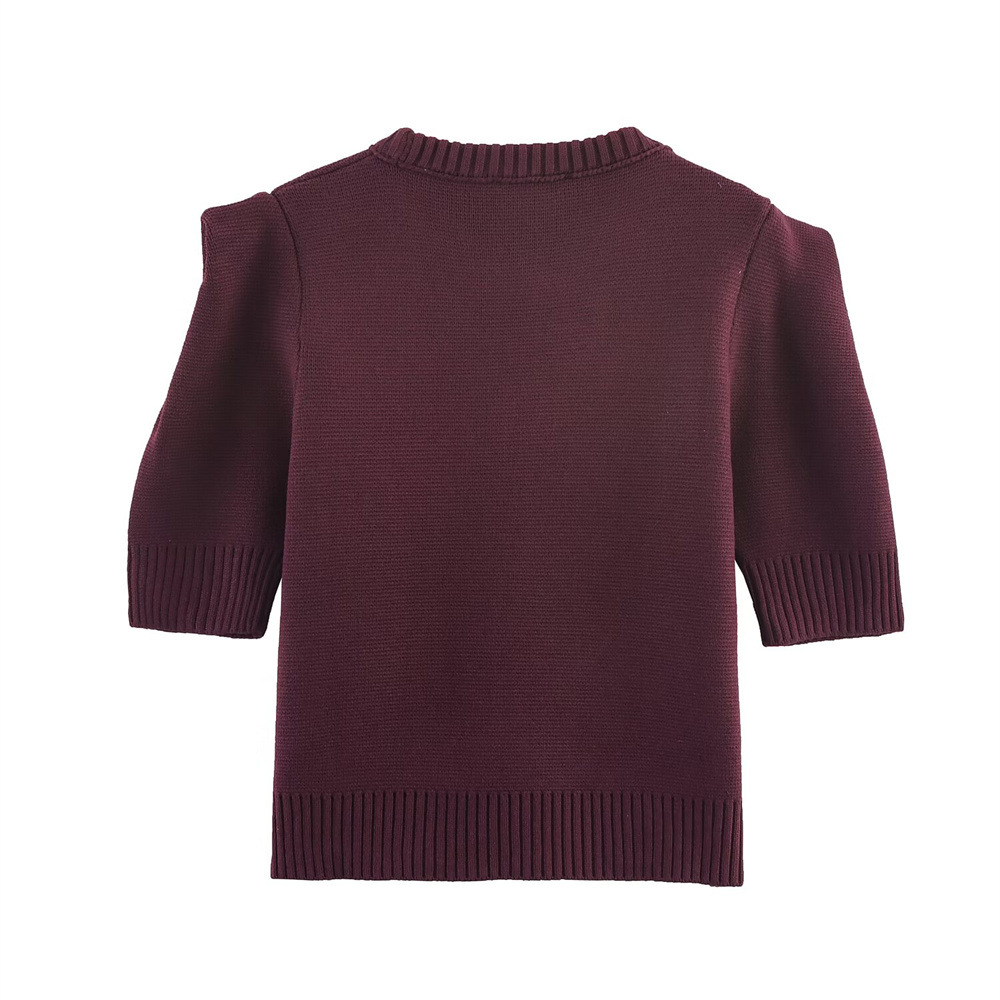 Ladies Crew Collar Plain Elbow Sleeve Sweater