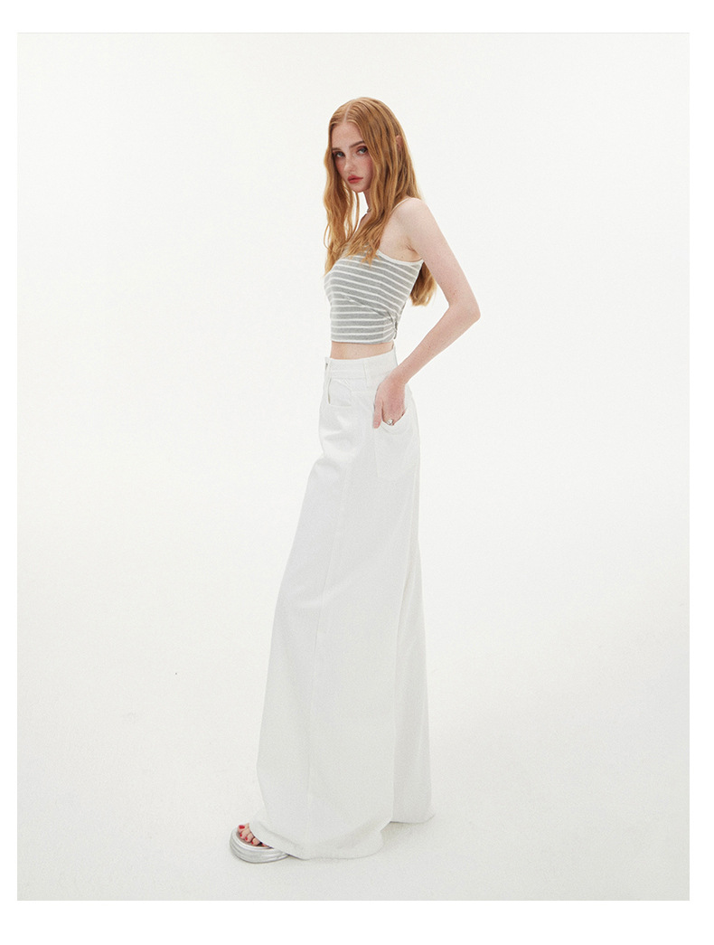 Women's Wide Leg Jeans Retro Loose White Straight Floor-Length Pants
