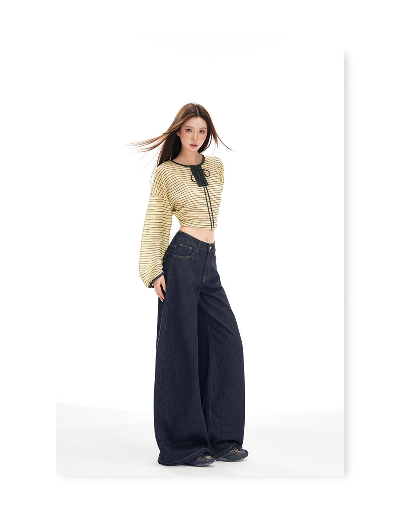 Women's Wide-Leg Jeans Loose Slim High-Waist Drape Floor-Length Straight Pants