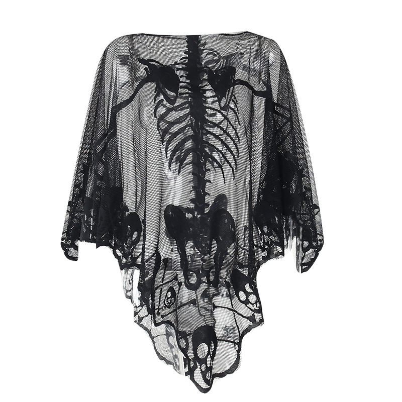 Sexy One-Shoulder Skeleton Print Cape