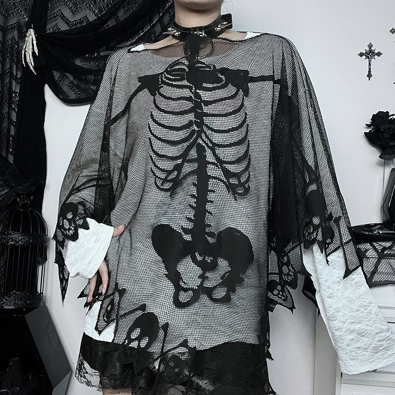 Sexy One-Shoulder Skeleton Print Cape