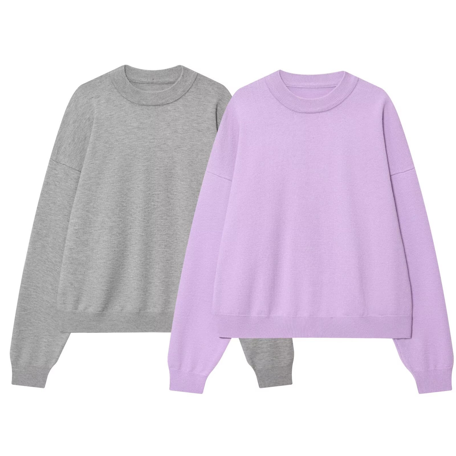 Ladies Plain Bicolor Long Sleeve Cotton Sweatshirt