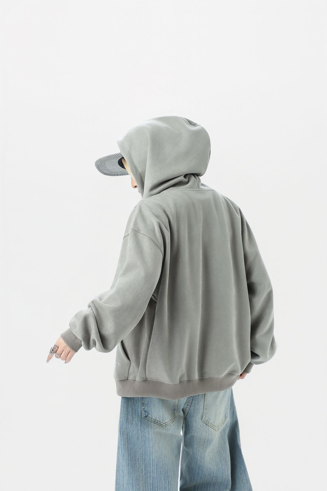 Men Boxy Retro Zip Hood Sweater