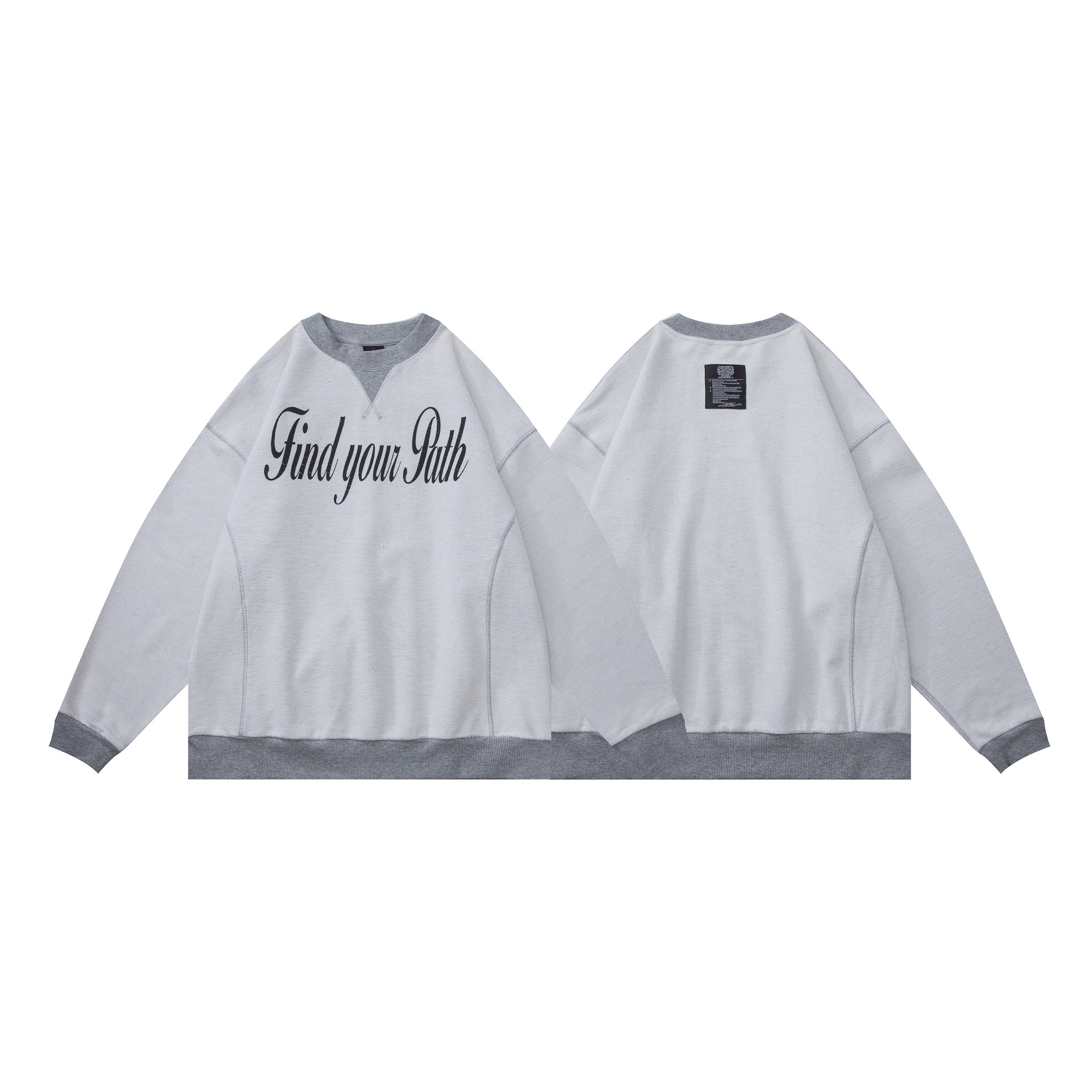 Oversized Contrast Panel Inverted Cotton Blend Graphic Hoodie