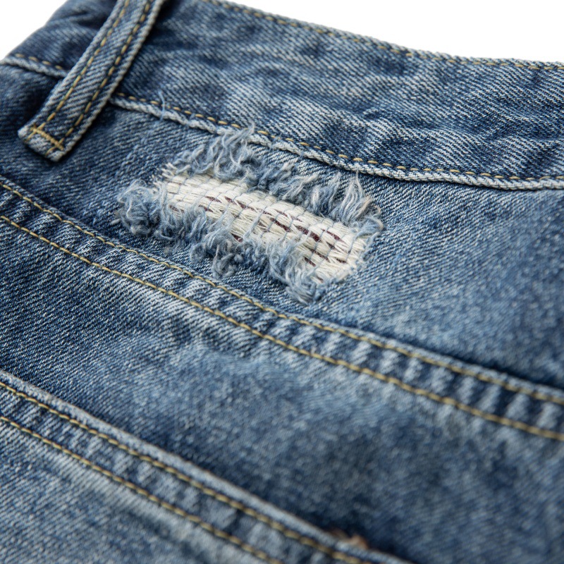 Distressed Cut-Out Tapered Jeans Men Japanese Retro Loose Fit