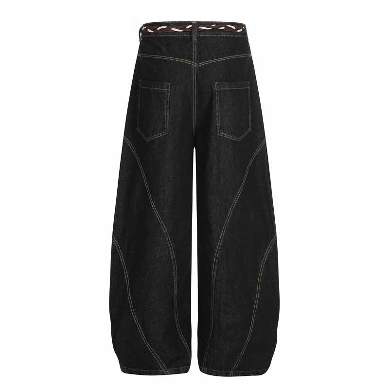 Streetwear Hip-Hop Deconstructed Patchwork Knife-Edge Jeans Unisex Loose Distressed Washed Vintage Wide-Leg Pants