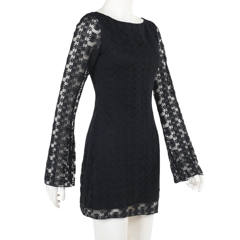 One-Shoulder Long Sleeve Polyester Mini Dress