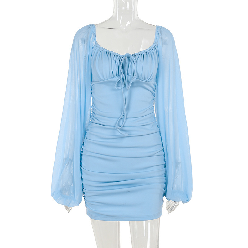 U-Neck Long Sleeve High-Waist Contour Short Dress