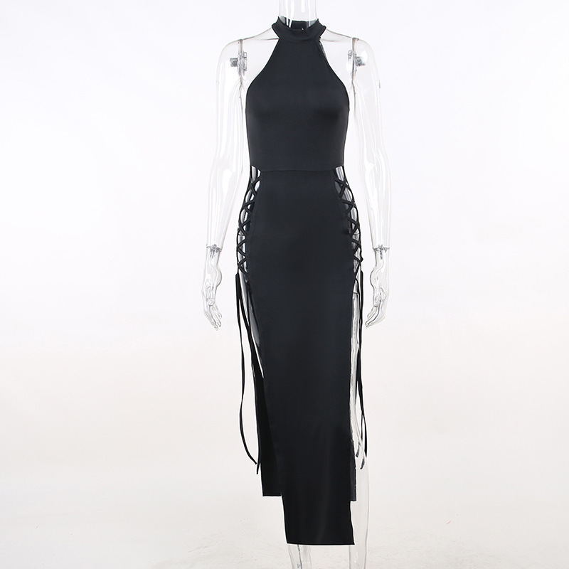 Cowl Cutout High-Waist A-Line Twin Split Dress