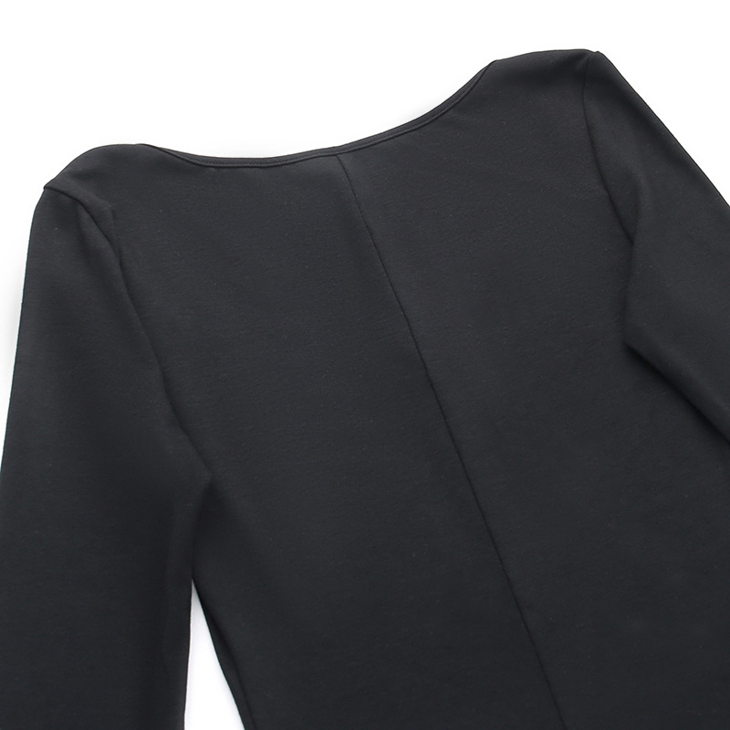 U-Neck Long Sleeve Polyester Bodycon Dress