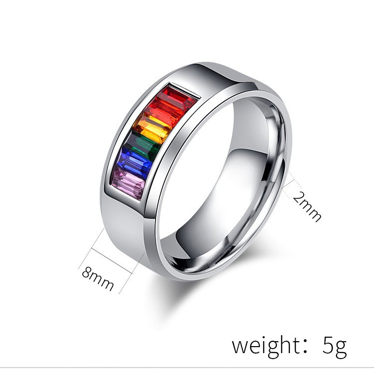Titanium Steel Gay Lesbian Ring Rainbow Flag Gay Finger Ring Couple Hand Jewelry