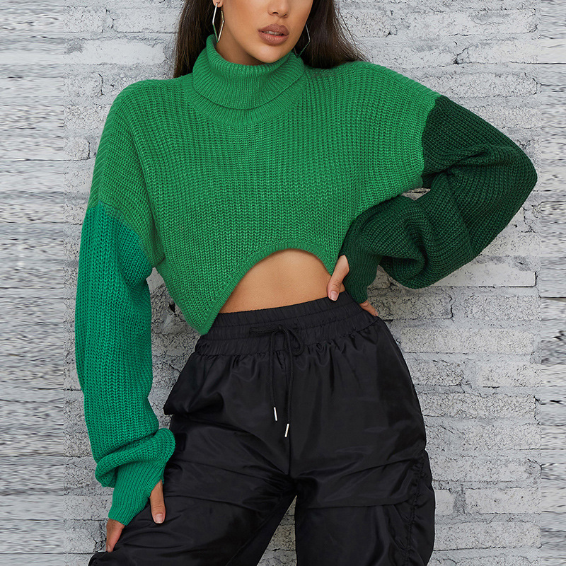 Ladies Asymmetric Textured Cropped High Neck Sweater