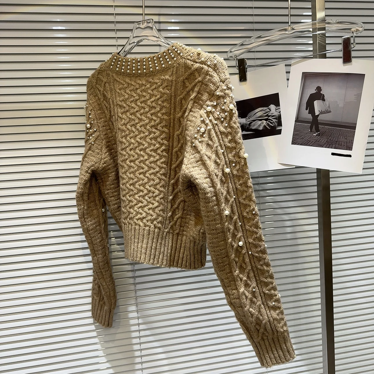 Ladies Beaded Mesh Crew Sweater
