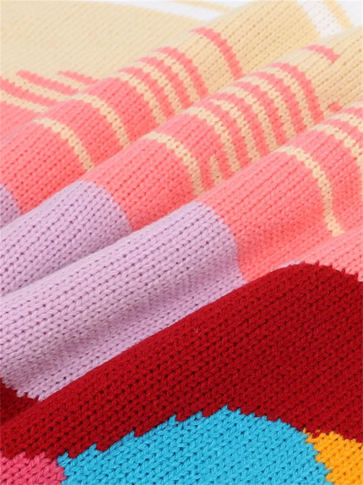 Ladies Two-Tone Retro Wrist-Length Acetate-Cotton Sweater