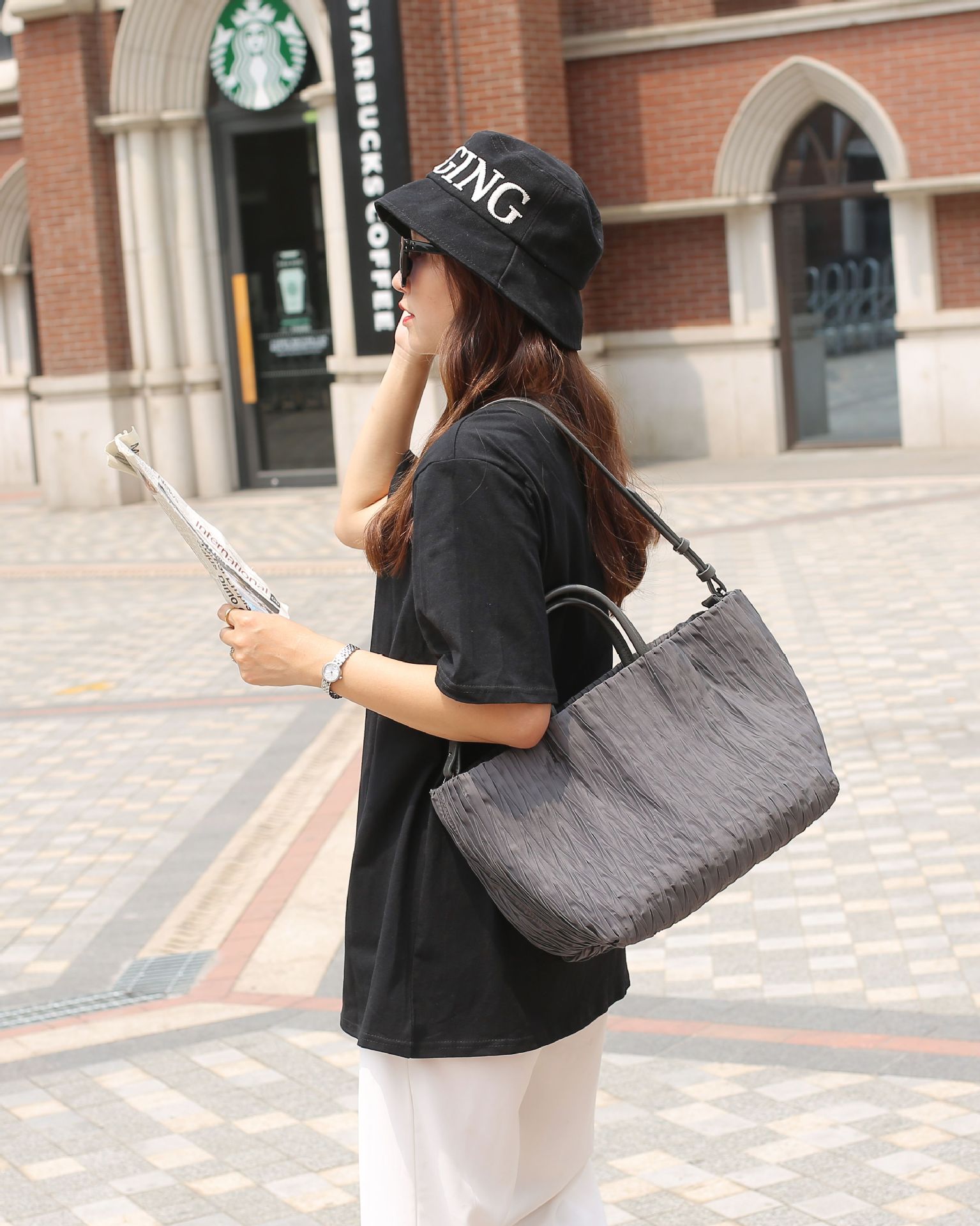 High Quality Large Tote for Women Handbags and Purses Waterproof Linen Oxford Fold Pattern Travel Shoulder Toes Shopper Bag 2021