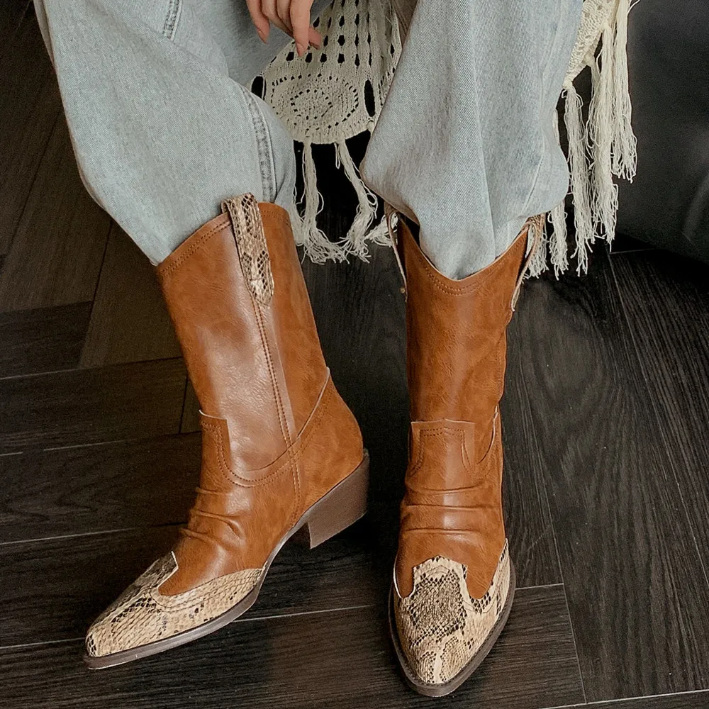 Western Women Short Boots Fashion Pleated Genuine Leather Shoes Woman Office Lady Retro Autumn Winter