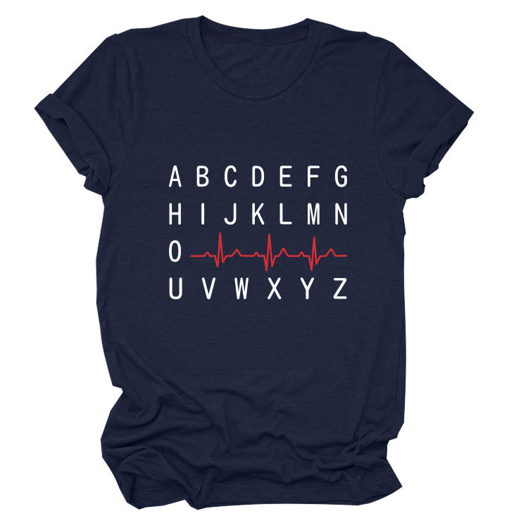 Ladies Geometric Print Round Neck Short Sleeve Tee