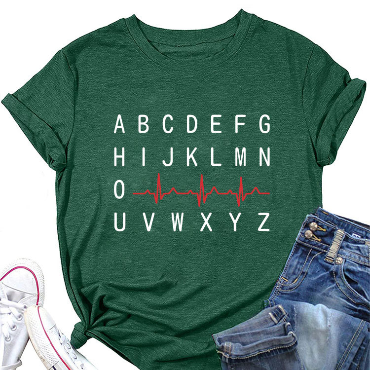 Ladies Geometric Print Round Neck Short Sleeve Tee
