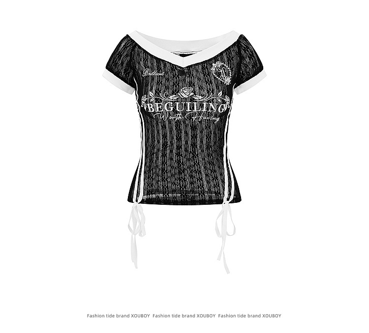 V-neck Slightly T-shirt for Women Short Sleeve Slim Fit
