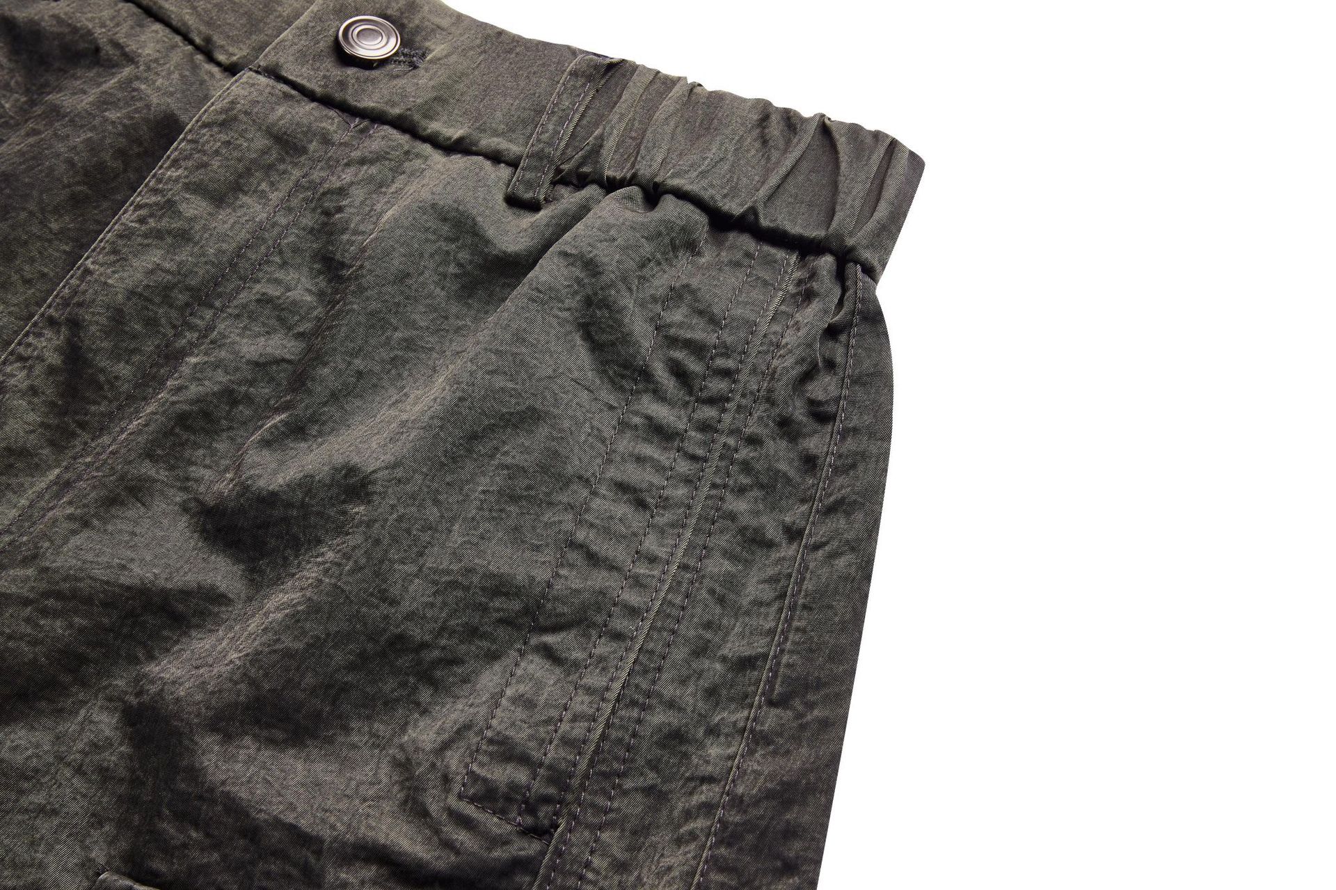 Pleated Layered Design Military Green Multi-Pocket Button Cargo Casual Trousers for Men and Women