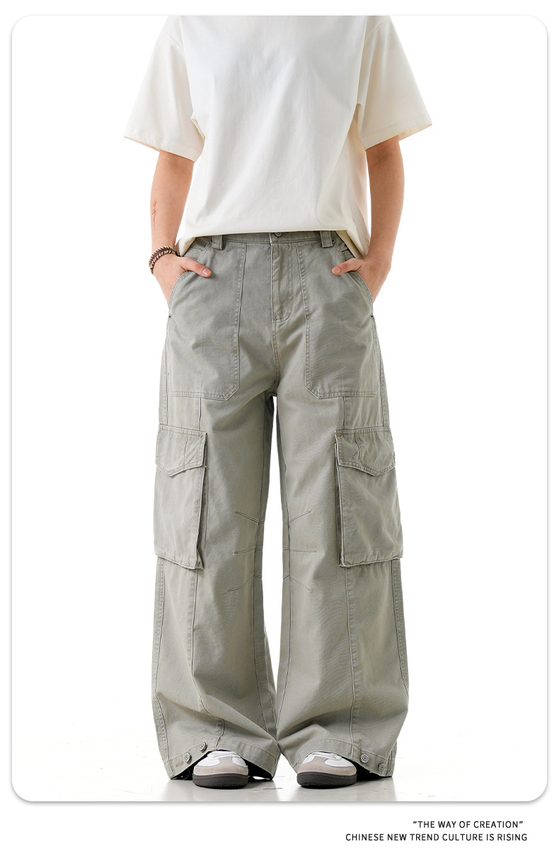 Straight Leg Work Pants for Men and Women Street Loose Wide-Leg Aged Casual Long Trousers